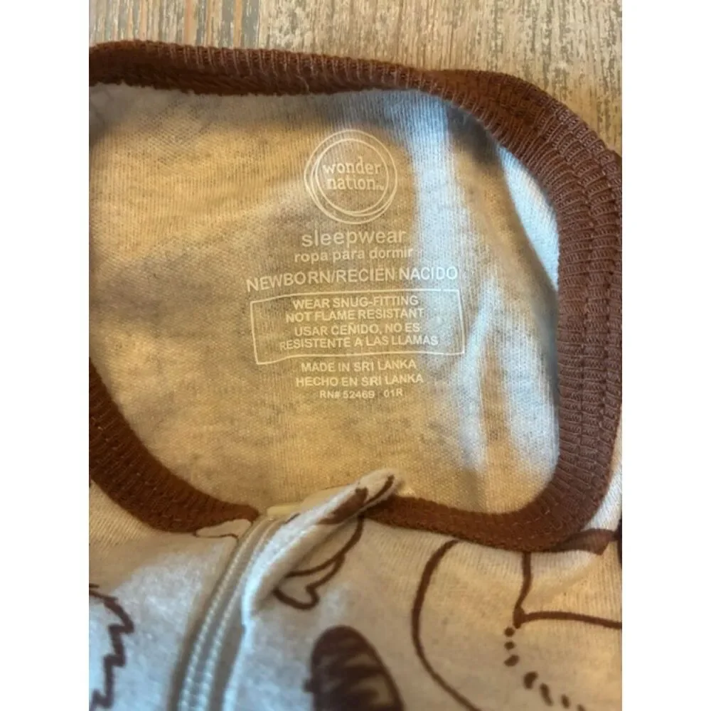Wonder Nation Woodland Animal Footed Sleeper Newborn EUC Zip Pajamas